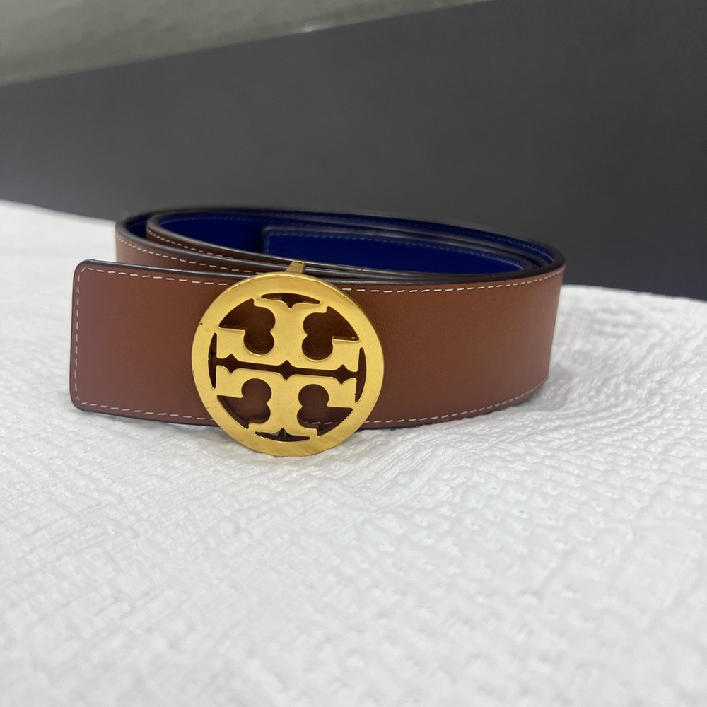 Brown Leather Belt with Gold Buckle